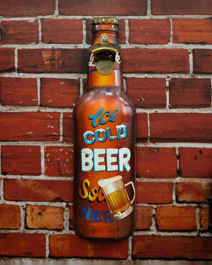 Ice Cold Beer Sold Here Metal Bottle Opener Wall Art | 19 x 6 inches