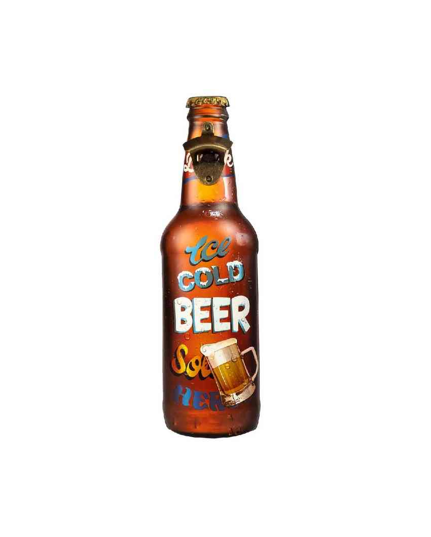 Ice Cold Beer Sold Here Metal Bottle Opener Wall Art | 19 x 6 inches