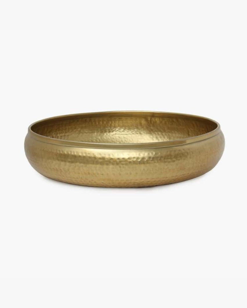 Round Golden Metal Decorative Urli Bowl For Floating Flowers | 12 inches