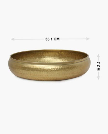 Round Golden Metal Decorative Urli Bowl For Floating Flowers | 12 inches