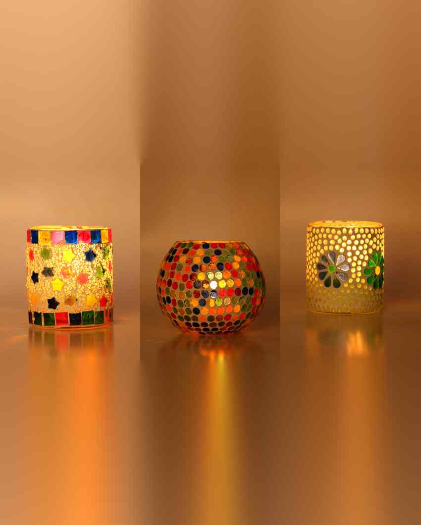 Distinctive Candle Night Dinner Glass Tea Light Holders | Set Of 3