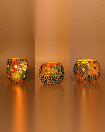 Holographic Candle Night Dinner Glass Tea Light Holders | Set Of 3