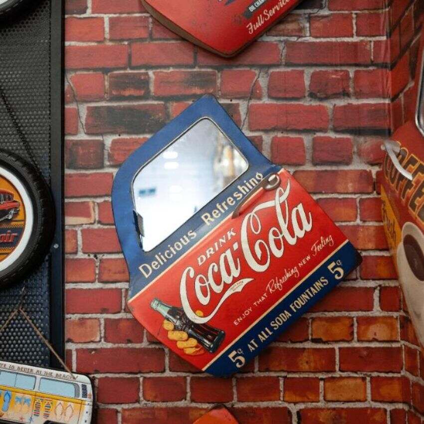 Coca Cola Retro Wall Décor With Mirror |Blue |  40 x 7 x 48 cm /16 x 3 x 19 inches