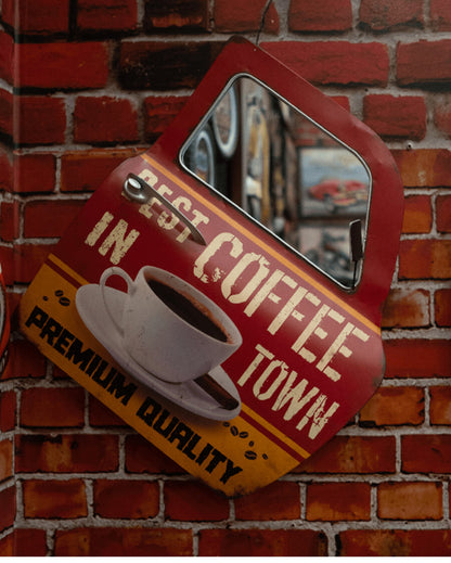 Coffee In Town Retro Wall Décor With Mirror | Red | 40 x 7 x 48 cm / 16 x 3 x 19 inches