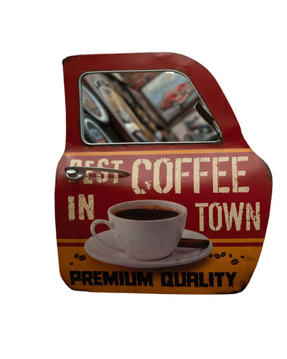 Coffee In Town Retro Wall Décor With Mirror | Red | 40 x 7 x 48 cm / 16 x 3 x 19 inches