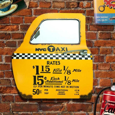 Charming Retro Taxi Car Door Wall Decor with Mirror | 16 x 2 x 19 inches