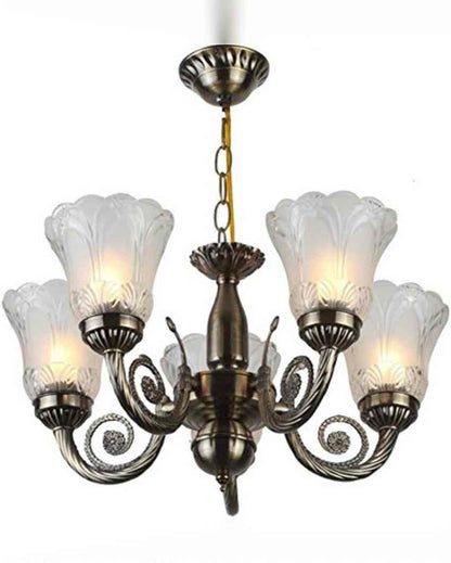 Industrial Metal Fitting Five Glass Shade Chandelier Jhoomer | 18 x 18 x 19 inches