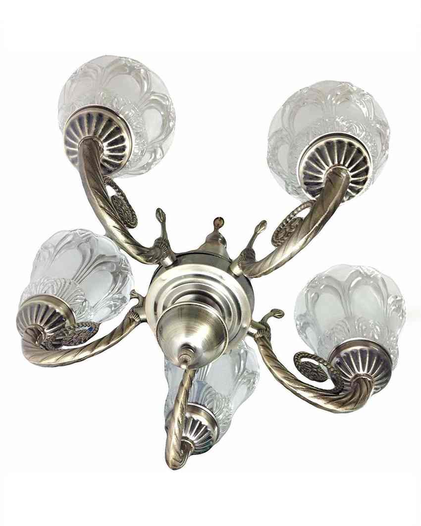 Industrial Metal Fitting Five Glass Shade Chandelier Jhoomer | 18 x 18 x 19 inches