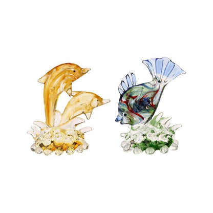 Dolphins Pair & Fish Crystal Glass Showpiece | Set of 2