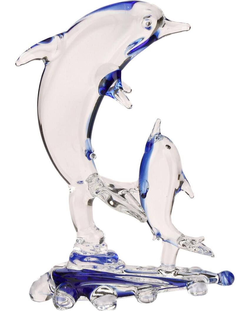 Mother Dolphin with Calf & Dolphins Crystal Glass Showpiece | Set of 2