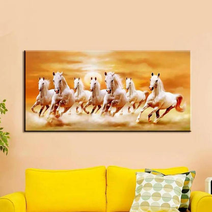 Majestic Equine Beauty Exquisite 7 Running Horses Canvas Painting 24x12 inches