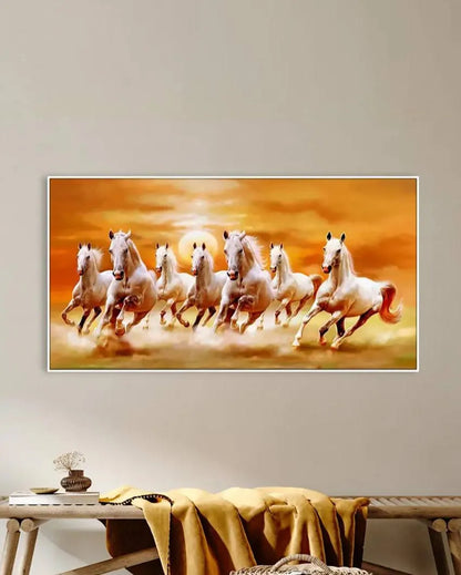 Majestic Equine Beauty Exquisite 7 Running Horses Canvas Painting 24x12 inches