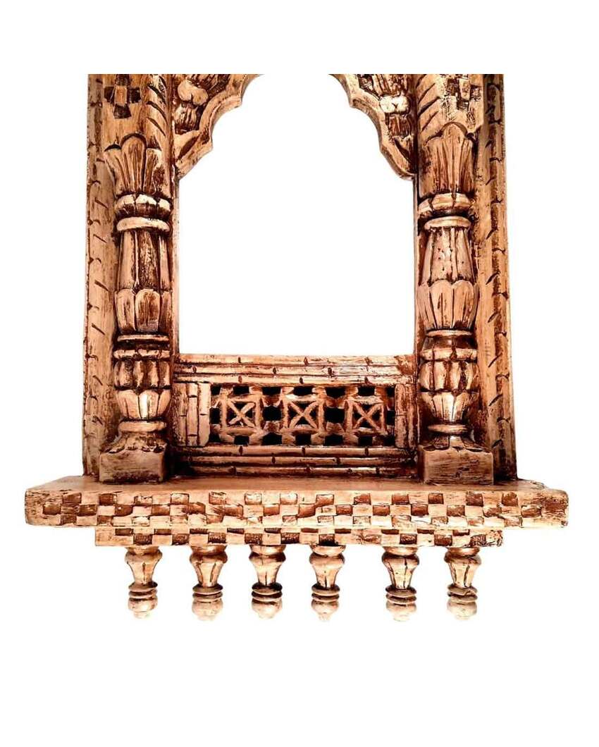 Unique Wood Polished Jharokha Wall Hanging