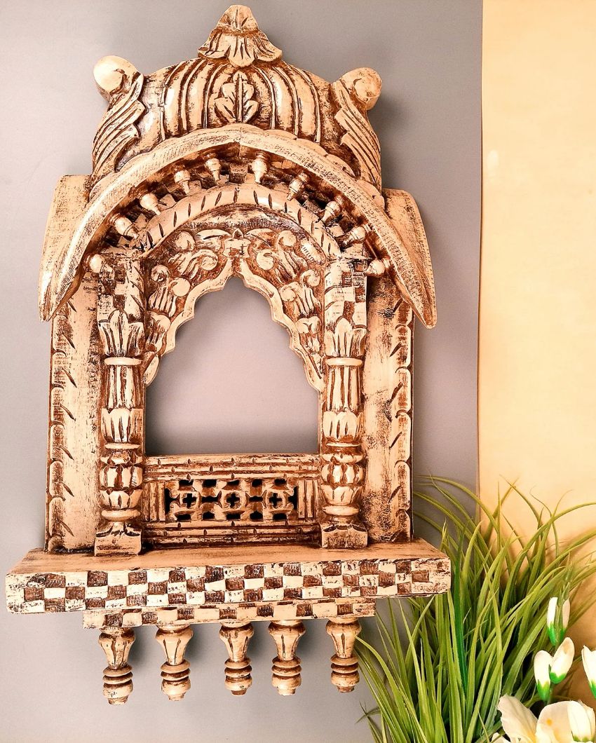 Unique Wood Polished Jharokha Wall Hanging