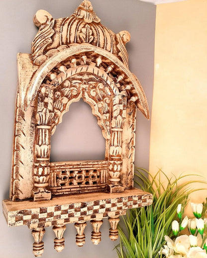 Unique Wood Polished Jharokha Wall Hanging