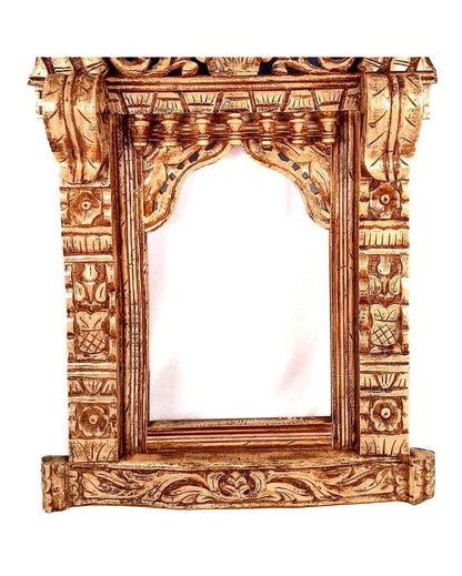 Decorative Wood Polished Jharokha with Elephant Design Wall Hanging