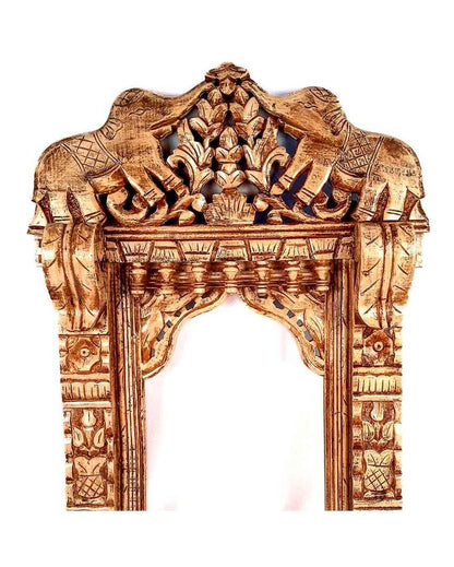 Decorative Wood Polished Jharokha with Elephant Design Wall Hanging