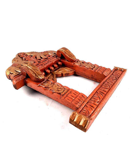 Classic Wood Polished Jharokha with Elephant Design Wall Hanging