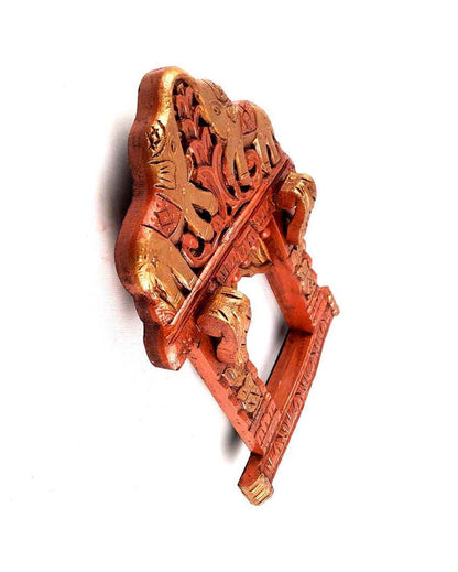 Classic Wood Polished Jharokha with Elephant Design Wall Hanging