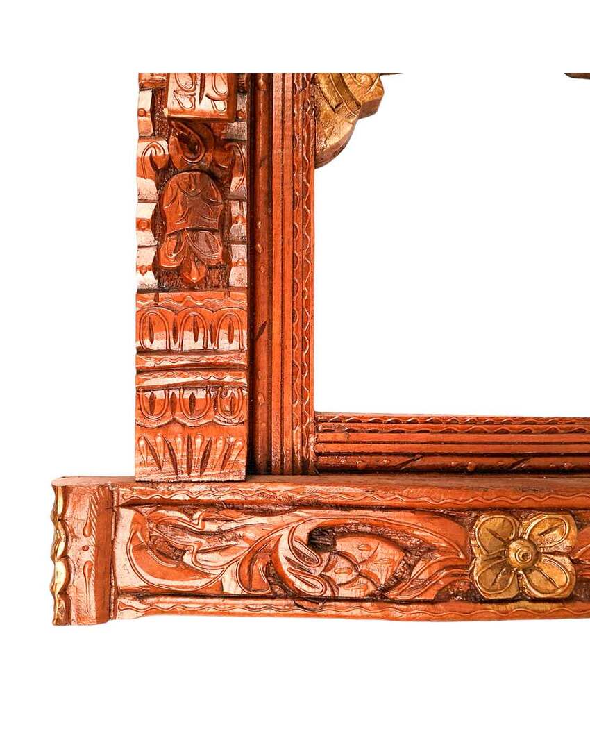 Beautiful Wood Polished Wooden Jharokha with Peacock Design Wall Hanging