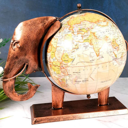 Artistic Iron Polished Elephant Globe Table Decorative | 13 x 8 x 11 inches