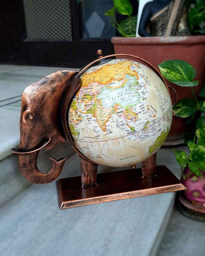 Artistic Iron Polished Elephant Globe Table Decorative | 13 x 8 x 11 inches