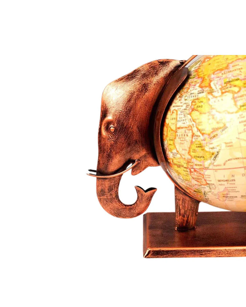 Artistic Iron Polished Elephant Globe Table Decorative | 13 x 8 x 11 inches