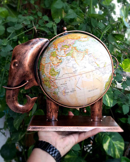 Artistic Iron Polished Elephant Globe Table Decorative | 13 x 8 x 11 inches