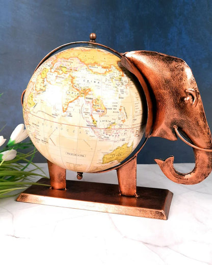 Artistic Iron Polished Elephant Globe Table Decorative | 13 x 8 x 11 inches