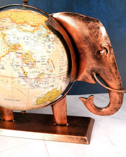 Artistic Iron Polished Elephant Globe Table Decorative | 13 x 8 x 11 inches