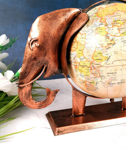 Artistic Iron Polished Elephant Globe Table Decorative | 13 x 8 x 11 inches