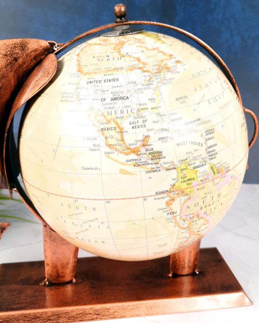 Artistic Iron Polished Elephant Globe Table Decorative | 13 x 8 x 11 inches