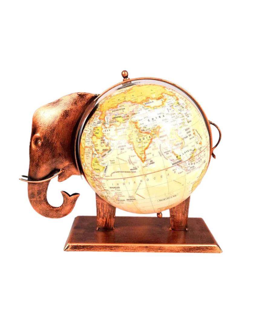 Artistic Iron Polished Elephant Globe Table Decorative | 13 x 8 x 11 inches