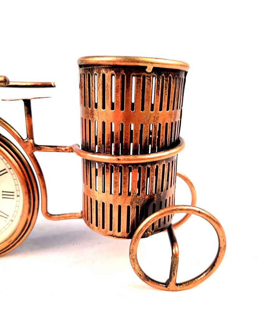 Stylish Iron Polished Desk Clock Cycle Design | 10 x 3 x 6 inches