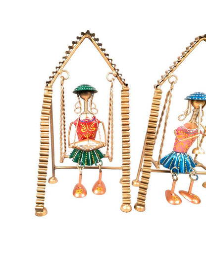 Unique Iron Polished Jhula Musician Showpiece | Set of 3 | 7 x 5 x 9 inches