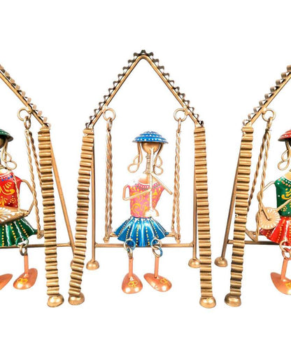 Unique Iron Polished Jhula Musician Showpiece | Set of 3 | 7 x 5 x 9 inches