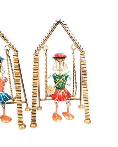 Unique Iron Polished Jhula Musician Showpiece | Set of 3 | 7 x 5 x 9 inches