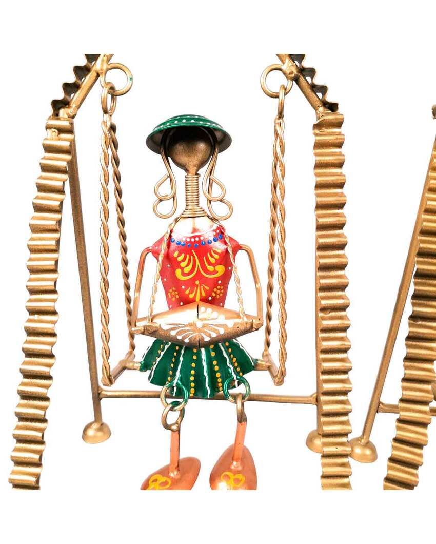 Unique Iron Polished Jhula Musician Showpiece | Set of 3 | 7 x 5 x 9 inches