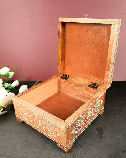 Stylish Wooden Polished Jewelry Box with Ceramic Tiles | 7 x 4 inches