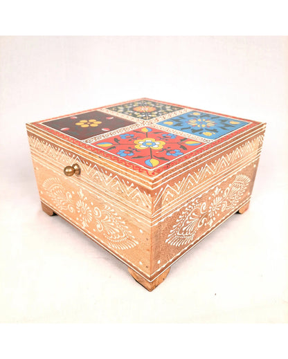 Stylish Wooden Polished Jewelry Box with Ceramic Tiles | 7 x 4 inches