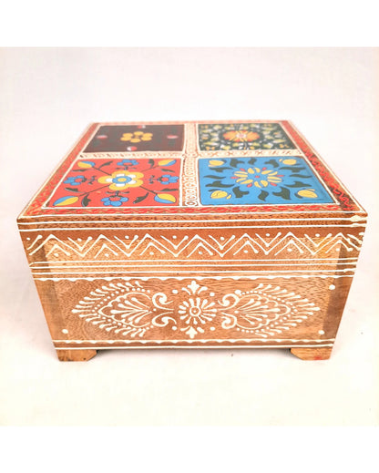 Stylish Wooden Polished Jewelry Box with Ceramic Tiles | 7 x 4 inches