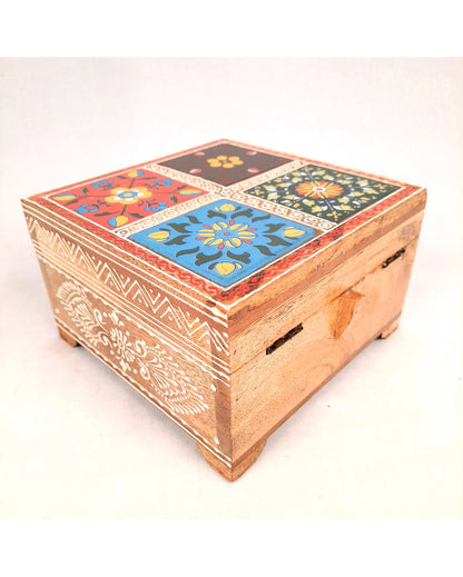 Stylish Wooden Polished Jewelry Box with Ceramic Tiles | 7 x 4 inches