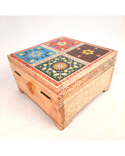 Stylish Wooden Polished Jewelry Box with Ceramic Tiles | 7 x 4 inches