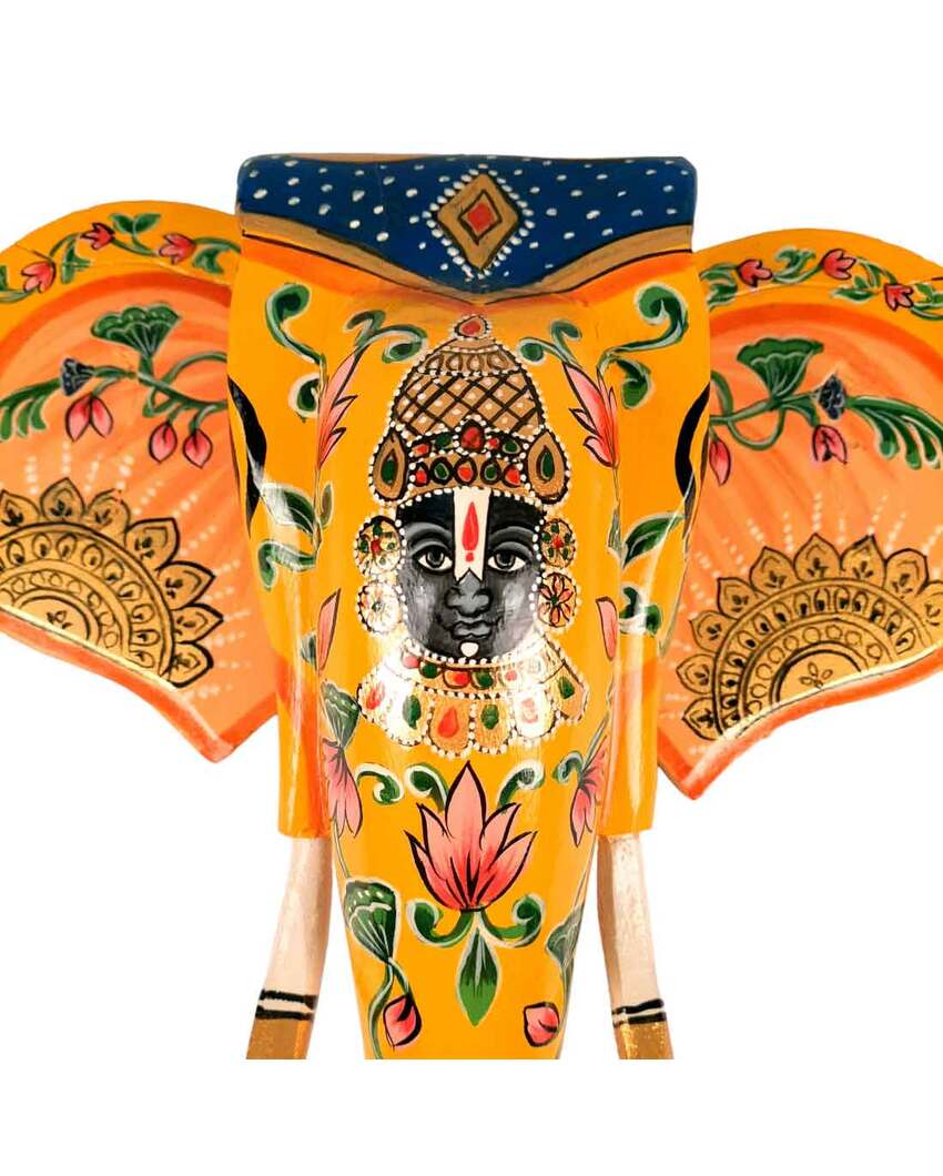 Decorative Wood Elephant Head Wall Hanging with Balaji Face | 14 x 4 inches