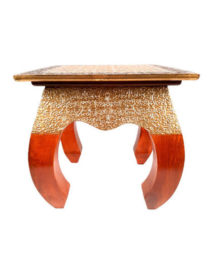 Classic Wood and Brass Polished Side Stool Tables | 12 x 12 inches