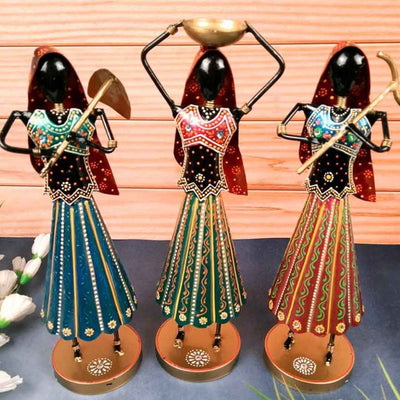 Unique Iron Polished Narega Lady Showpieces | Set of 3 | 12 x 4 x 15 inches