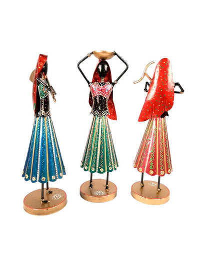 Unique Iron Polished Narega Lady Showpieces | Set of 3 | 12 x 4 x 15 inches