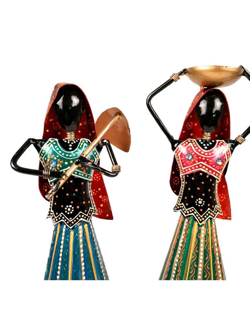 Unique Iron Polished Narega Lady Showpieces | Set of 3 | 12 x 4 x 15 inches