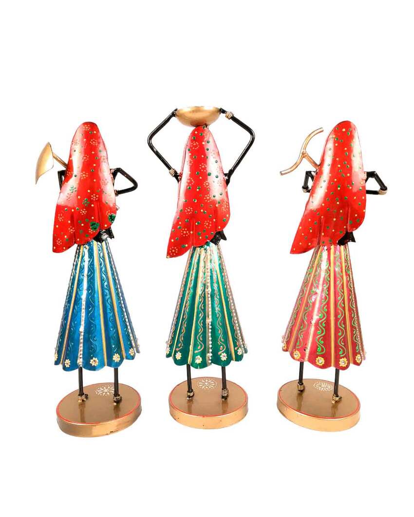 Unique Iron Polished Narega Lady Showpieces | Set of 3 | 12 x 4 x 15 inches