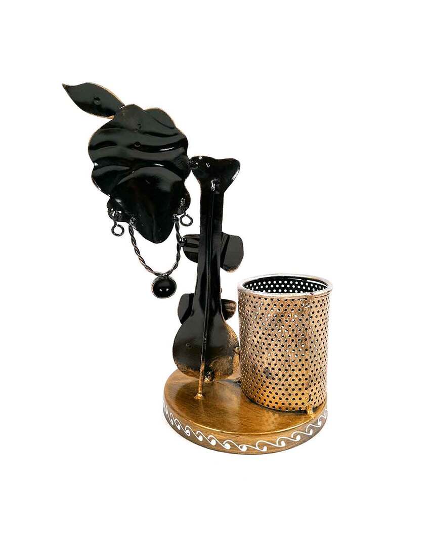 Artistic Iron Polished Pen Holder with Krishna Design | 7 x 6 x 11 inches